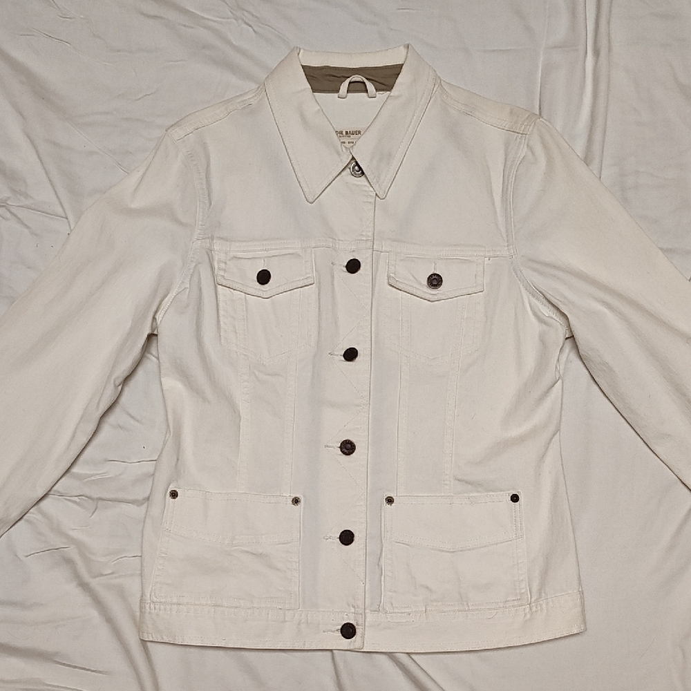 Eddie Bauer Cream Jean Jacket with Collared Neckline